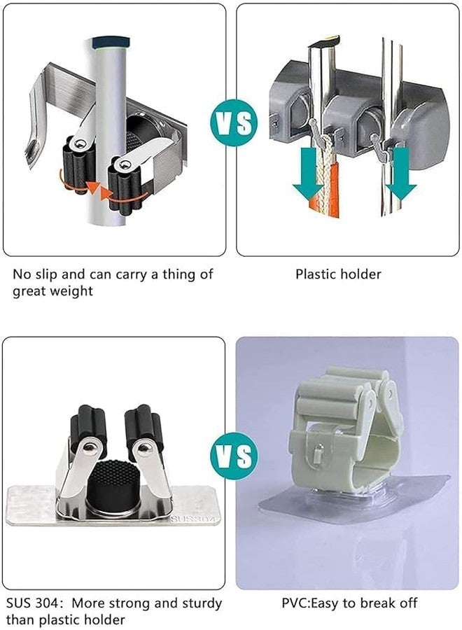 DAOME حامل مكنسة وممسحة جداري من الفولاذ المقاوم للصدأ من DAOME، منظم تخزين جداري شديد التحمل للأدوات، مزود بـ 5 أرفف و4 خطافات، مناسب للمطبخ والحمام والخزانة والجراج والمكتب والحديقة، أرفف معلقة. - Image 3